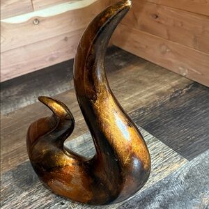 Kirklands Lacquered  Modern Bronze And Copper Foiled Ceramic Art 14” Sculpture.
